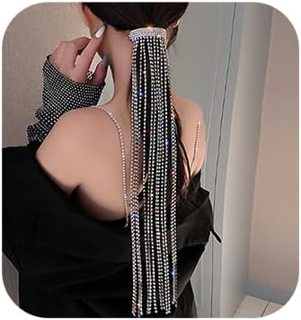 Wekicici Rhinestones Long Chain Tassel Hairwear Bling Bling Crystal Hair Shiny Hairpin Ponytail Hair Accessories for Women