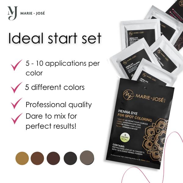 Marie-José Henna Dye Set - Professional Henna Tint Kit for Spot Coloring - Covers Grey Hair - Root Touch Up - Good for 50 Applications (Starter Kit)