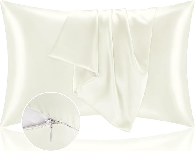 BEDELITE Satin Pillowcase with Zipper, Ivory Pillow Cases Queen Size Set of 2, Super Soft and Cooling Similar to Silk Pillow Cases, Gift for Women Men(20x30 Inches)