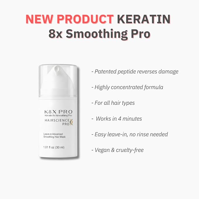 K8 Anti-Breakage Mask - For Breakage & Damaged Hair, Repairs Bonds & Removes Calcium Build-Up, With Glycine and Peptides, 8x Smoother Hair, 30ml / 1.01 fl oz.