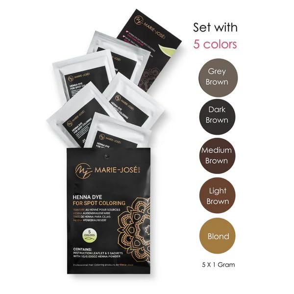 Marie-José Henna Dye Set - Professional Henna Tint Kit for Spot Coloring - Covers Grey Hair - Root Touch Up - Good for 50 Applications (Starter Kit)