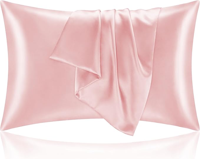 BEDELITE Satin Pillowcase with Zipper, Pink King Size Pillow Cases Set of 2, Super Soft and Cooling Similar to Silk Pillow Cases, Gift for Women Men(20x40 Inches)