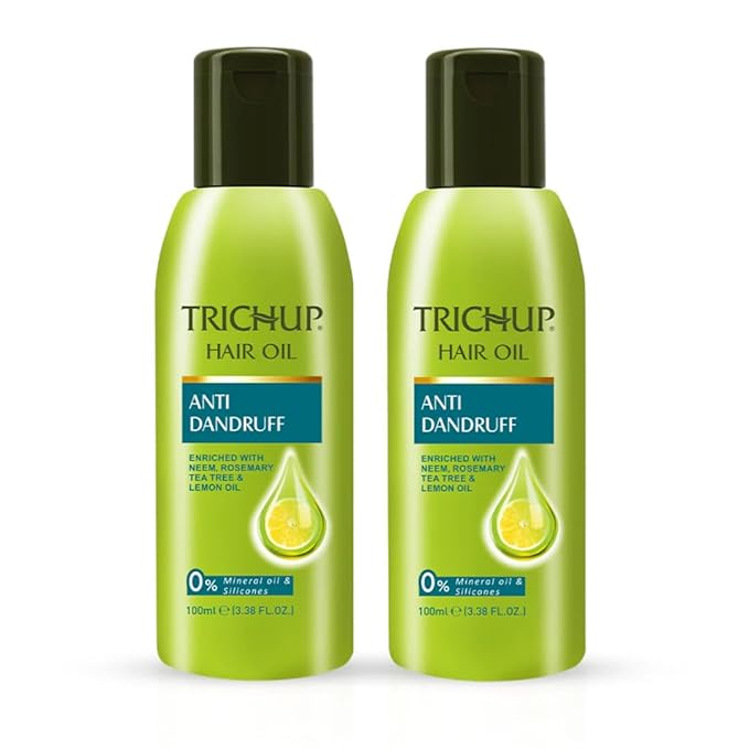TRICHUP Anti-Dandruff Hair Oil with Tea Tree & Neem | Herbal Scalp Oil for Flaky, Itchy Scalp Relief | Ayurvedic Scalp Care | Deep Nourishment for hair care | Non-Greasy - 3.38 fl oz (Pack of 2)