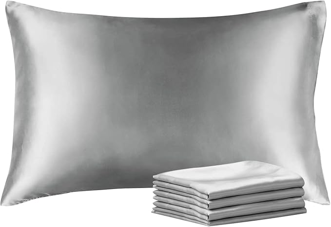 BEDELITE Satin Pillowcase with Zipper 4 Pack, Grey Pillow Cases King Size, Super Soft and Cooling Similar to Silk Pillow Cases, Gift for Women Men(20x40 Inches)