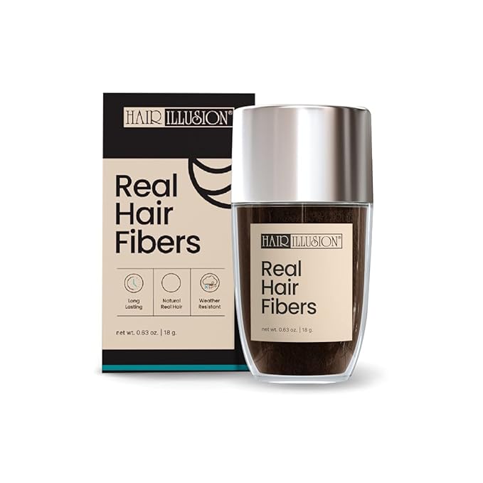 Hair Illusion Dark Brown Real Hair Fibers for Thinning Hair - 100% Natural Texture, Non Synthetic Hair Fibers - Bald Spot Cover Up for Women & Men - 18 Gram