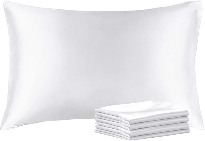 BEDELITE Satin Pillowcase with Zipper 4 Pack, White Pillow Cases King Size, Super Soft and Cooling Similar to Silk Pillow Cases, Gift for Women Men(20x40 Inches)