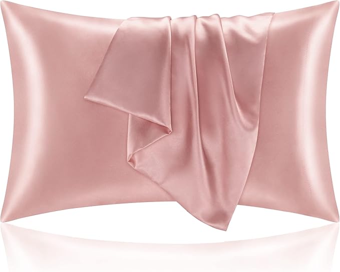 BEDELITE Satin Pillowcase with Zipper, Rose Pink King Size Pillow Cases Set of 2, Super Soft and Cooling Similar to Silk Pillow Cases, Gift for Women Men(20x36 Inches)