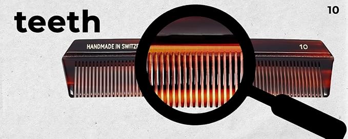 #10 Handmade Narrow Tooth Comb Tortoise Havana Acetate Fine Straight Thin Detangling Parting Grooming Teasing Hair Styling Hairdresser Barber Hairdressing Wet Dry Pocket Travel Women Men Kids