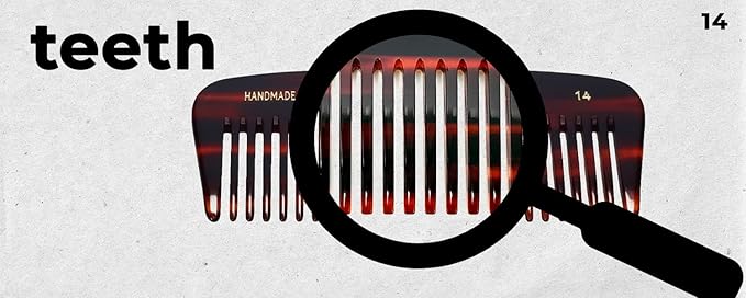 #14 Handmade Wide Tooth Comb Tortoise Havana Acetate Thick Coarse Curly Detangling Parting Grooming Teasing Hair Styling Hairdresser Barber Hairdressing Wet Dry Pocket Travel Women Men Kids