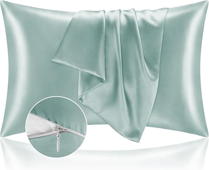BEDELITE Satin Pillowcase with Zipper, Haze Blue King Size Pillow Cases Set of 2, Super Soft and Cooling Similar to Silk Pillow Cases, Gift for Women Men(20x36 Inches)