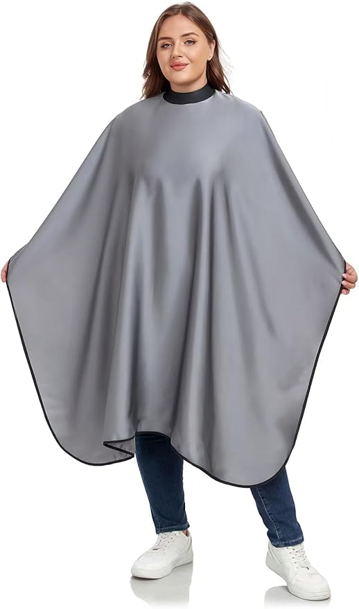 PERFEHAIR Salon Hair Cutting Cape for Adults - Adjustable Soft Silicone Collar Snap Closure, Silky Anti-Static Premium Haircut & Barber Cape - Gray