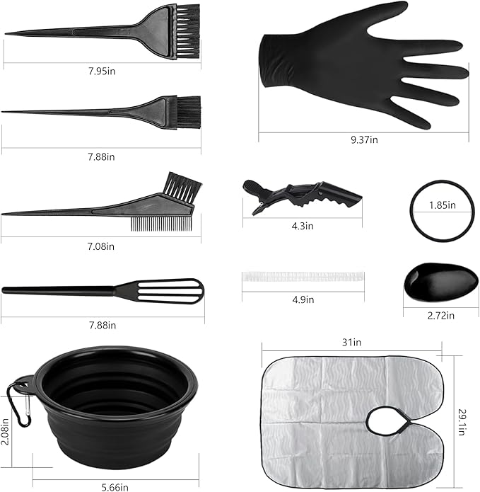 28 Pcs Hair Dye Coloring Kit,Hair Dye Tools for DIY Salon.Hair Dye Brush and Bowl Set, with Dye Brush/Ear Cover/Gloves/Comb/Hairpin/Hair Coloring Cape(Black)