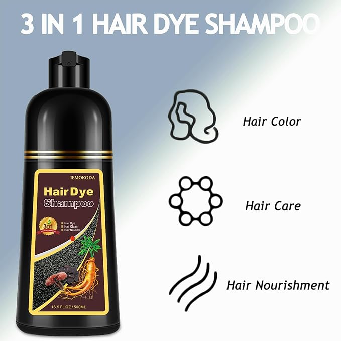 Hair Dye, Hair Dye Shampoo for Women & Men, Color Shampoo Hair Dye 16.14 Fl Oz, Safe and Natural Champu Para Canas (Black)