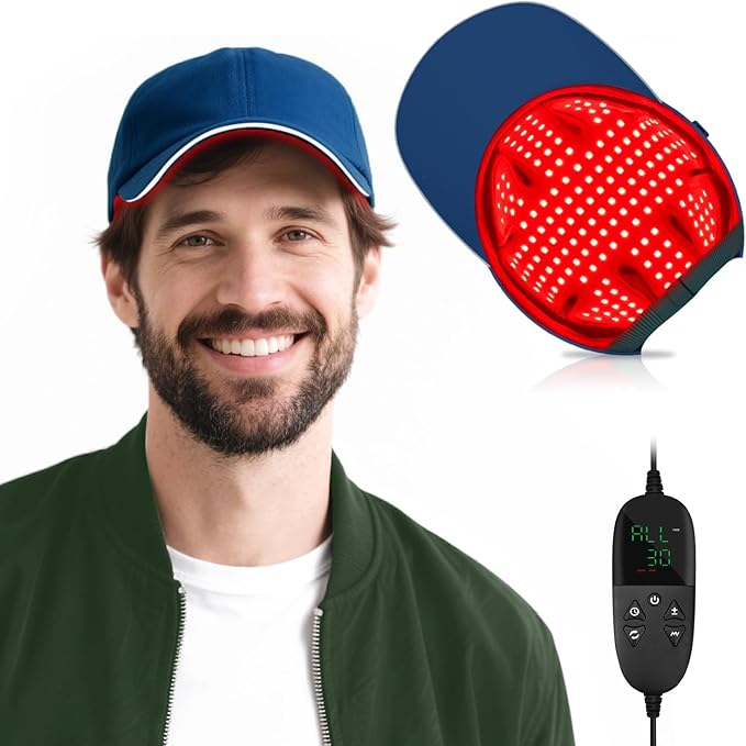 Red Light Cap, Red Light Hat for Head, 630nm 850nm 940nm Infrared Light Cap Adjustable Size, and Pulse Mode