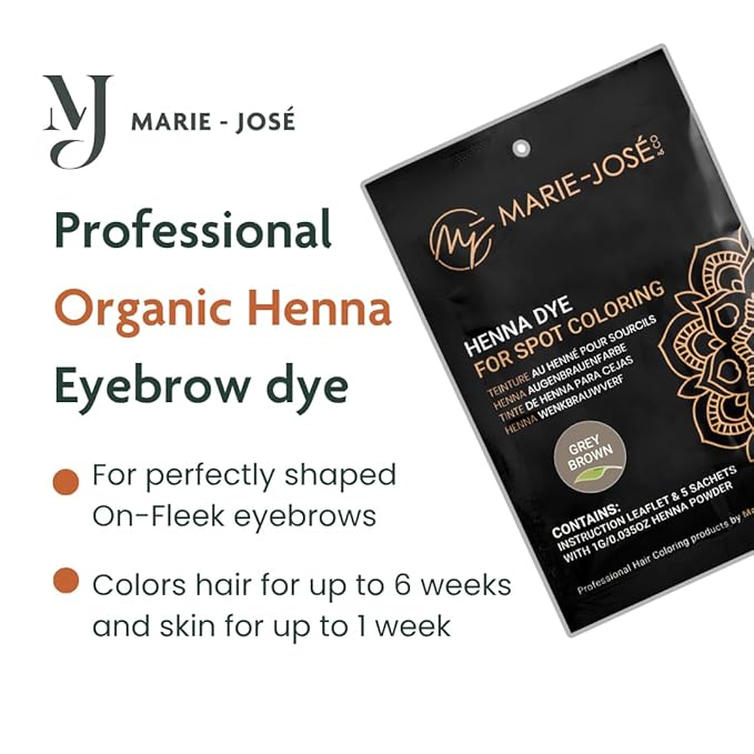 Marie-José Henna Dye - Professional Henna Tint for Spot Coloring - Covers Grey Hair - Root Touch Up - Good for 50 Applications (Grey Brown)