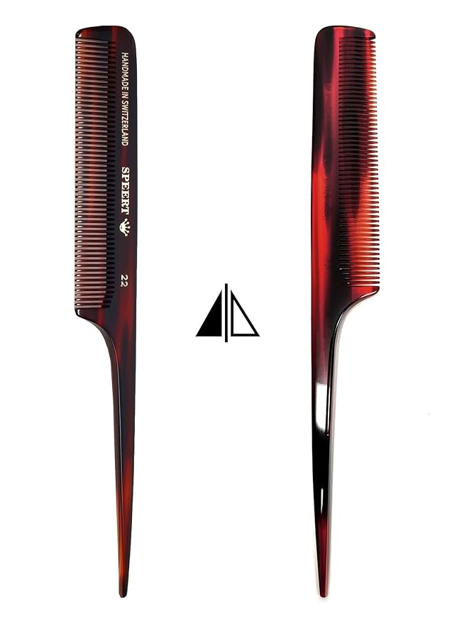 #22 Handmade Narrow Tooth Rat Tail Comb Tortoise Havana Acetate Fine Straight Thin Detangling Parting Grooming Teasing Hair Styling Hairdresser Barber Hairdressing Wet Dry Pocket Women Men Kids