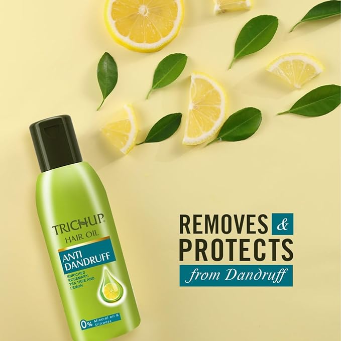 TRICHUP Anti-Dandruff Hair Oil with Tea Tree & Neem | Herbal Scalp Oil for Flaky, Itchy Scalp Relief | Ayurvedic Scalp Care | Deep Nourishment for hair care | Non-Greasy - 3.38 fl oz (Pack of 2)