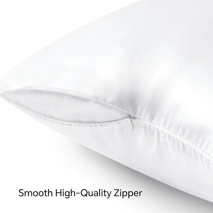 BEDELITE Satin Pillowcase with Zipper 4 Pack, White Pillow Cases King Size, Super Soft and Cooling Similar to Silk Pillow Cases, Gift for Women Men(20x40 Inches)