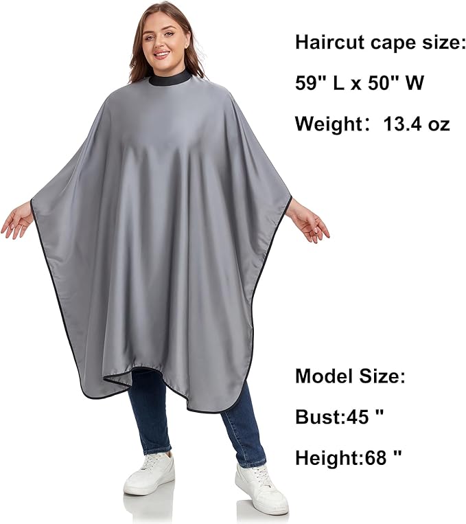 PERFEHAIR Salon Hair Cutting Cape for Adults - Adjustable Soft Silicone Collar Snap Closure, Silky Anti-Static Premium Haircut & Barber Cape - Gray