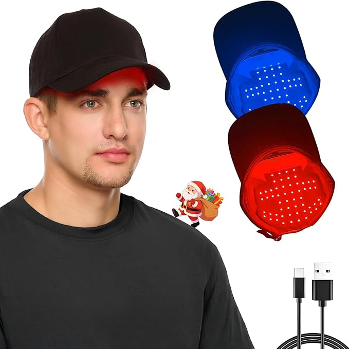 LLLT Laser Hair Growth Cap, Rechargeable Portable Laser Hair Growth Cap to Promote Hair Growth, Black
