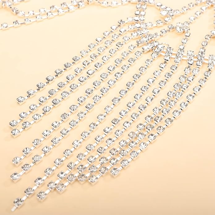 YERTTER Wedding Silver Rhinestone Head Cap Layered Fringe Chain 20s Head Accessories Jewelry Crystal Headband Headpiece Boho Hair Accessories for Women Brides Prom Costume(Silver 1)