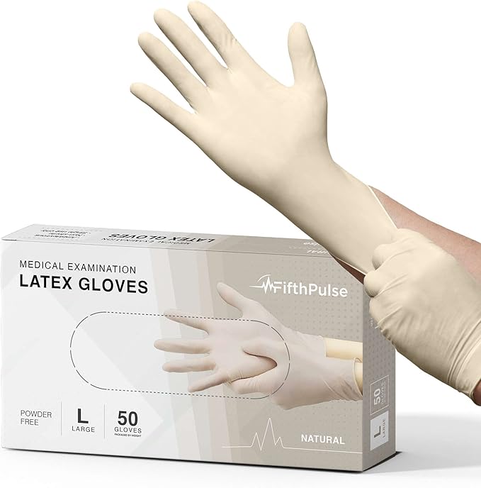FifthPulse Medical Examination Latex Gloves - Extra Thick 4.5 Mil, Natural Color, Powder Free Disposable Gloves