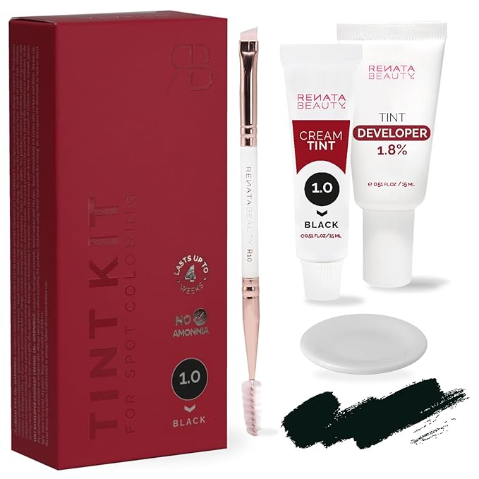 RB RENATA BEAUTY Tint Kit – Cream Hair Dye Kit with Developer and Application Brush for Spot Coloring - Covers Gray Hairs, Smudge-Proof, Long-Lasting Up to 4 Weeks, 20 Applications [Black]