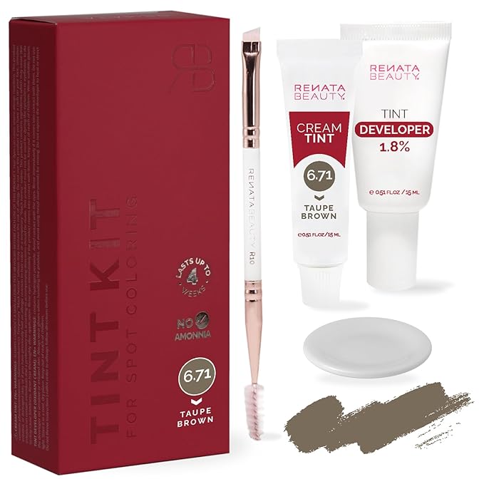 RB RENATA BEAUTY Tint Kit for Spot Coloring – Cream Hair Dye Kit with Developer and Application Brush, Covers Gray Hairs, Smudge-Proof, Long-Lasting Up to 4 Weeks, 20 Applications [Taupe Brown]