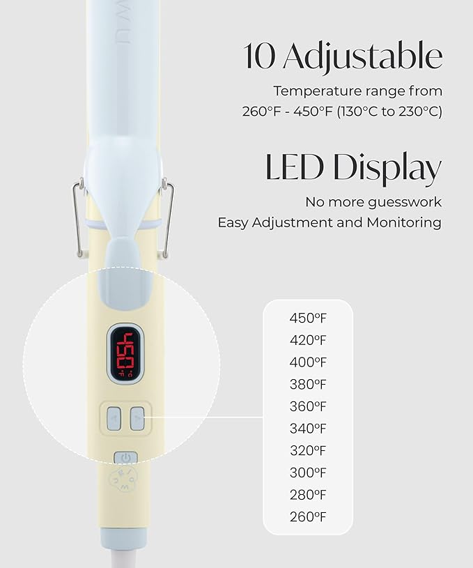 Curling Iron 1 1/2 Inch - 7.3" Long Barrel Ceramic Hair Curler for Blowout, Beach Waves - Curling Wand Designed for Long Hair - Marshmallow