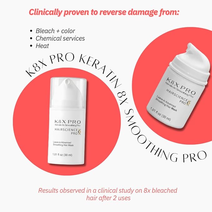 K8 Anti-Breakage Mask - For Breakage & Damaged Hair, Repairs Bonds & Removes Calcium Build-Up, With Glycine and Peptides, 8x Smoother Hair, 30ml / 1.01 fl oz.