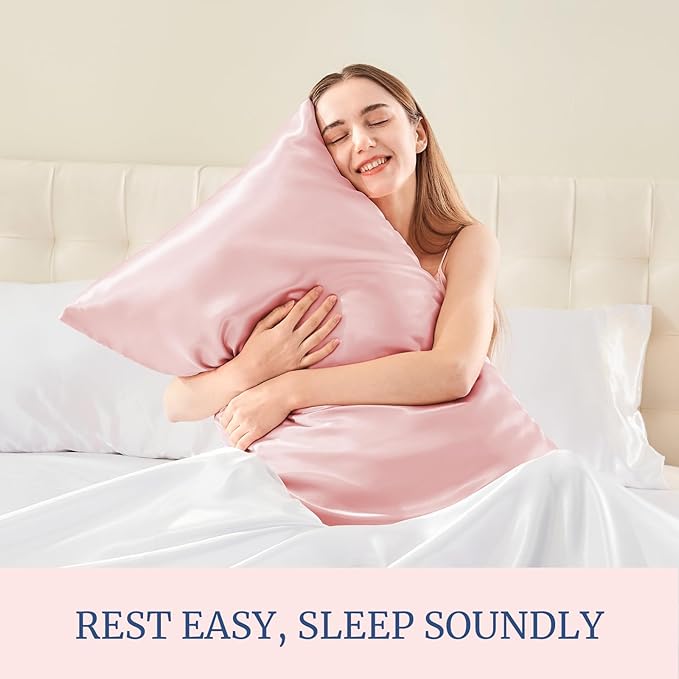 BEDELITE Satin Pillowcase with Zipper, Pink King Size Pillow Cases Set of 2, Super Soft and Cooling Similar to Silk Pillow Cases, Gift for Women Men(20x40 Inches)