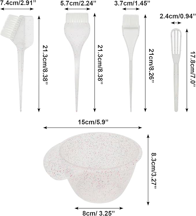 Hair Dye Brush and Bowl - Set of 5 Glitter and Soft Hair Coloring Kit with Mixing Bowl, Brushes, Tint Comb for DIY Hair Dyeing Bleaching Hightlinging at Home and Salon Use - Shiny Bright Sprinkle