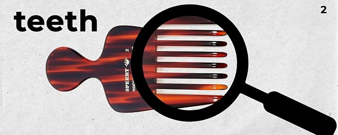 #2 Handmade Wide Tooth Hair Pick - Tortoise Havana Acetate Thick Coarse Curly Textured Hair Detangling Parting Grooming Teasing Styling - Wet & Dry Use for Women, Men & Kids