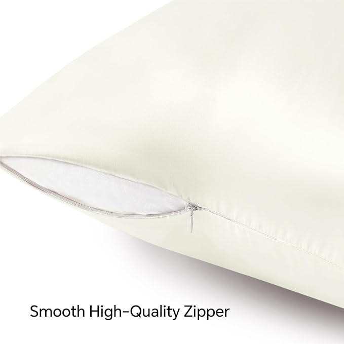 BEDELITE Satin Pillowcase with Zipper, Ivory King Size Pillow Cases Set of 2, Super Soft and Cooling Similar to Silk Pillow Cases, Gift for Women Men(20x36 Inches)