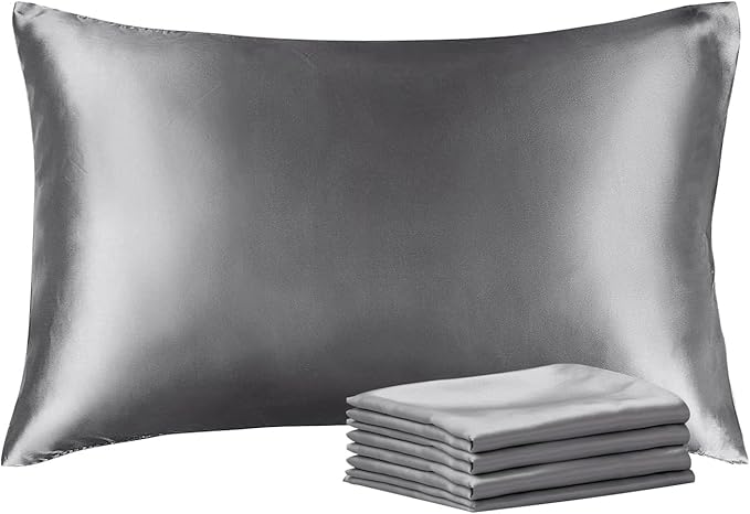 BEDELITE Satin Pillowcase with Zipper 4 Pack, Dark Grey Pillow Cases Queen Size, Super Soft and Cooling Similar to Silk Pillow Cases, Gift for Women Men(20x30 Inches)