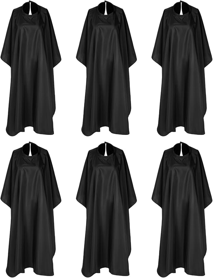 6 Pack Black Waterproof Hair Salon Cape Large Hair Cutting Salon Cape with Metal Snap Closure Haircut Apron for Women Men Hairstylists,Black