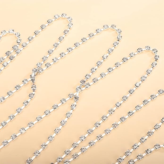 YERTTER Wedding Silver Rhinestone Head Cap Layered Fringe Chain 20s Head Accessories Jewelry Crystal Headband Headpiece Boho Hair Accessories for Women Brides Prom Costume(Silver 1)