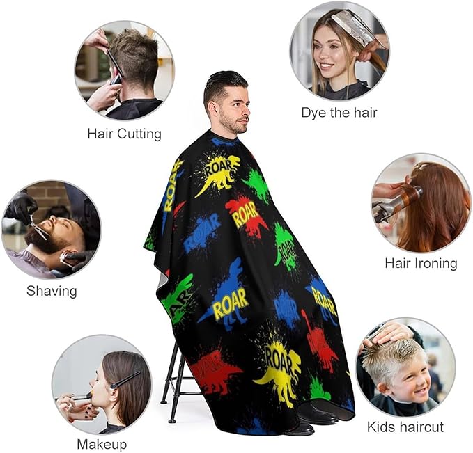 Salon Barber Cape Cool Dinosaur Haircuting Salon Cape Gown, Lightweight Hairdresser Apron for Hair Dye, Barber Aceessories