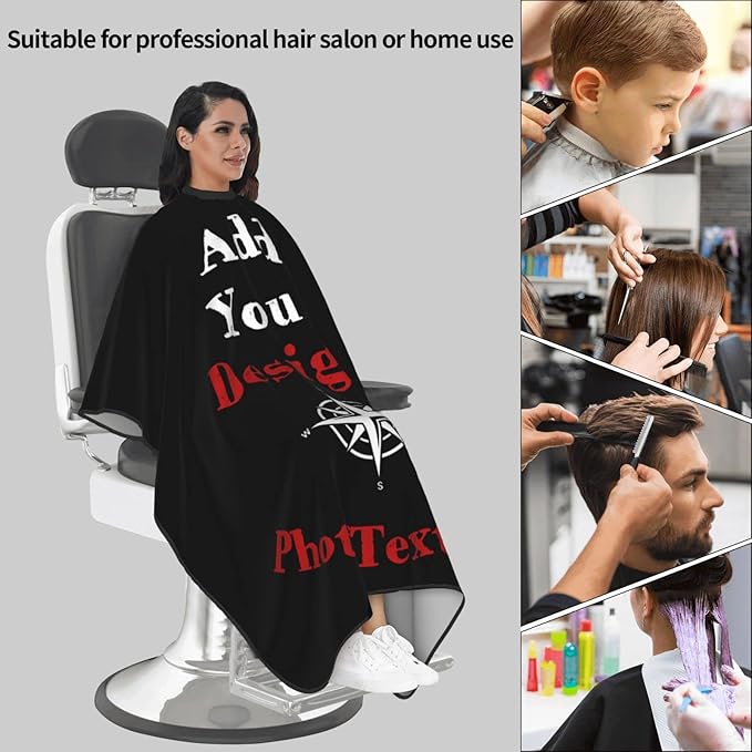 COWDIY Custom Barber Cape Personalized Hair Cutting Capes Add Your Image Text Salon Haircut Cape Hairdressing Apron for Home Salon and Barbershop (55 x 66 Inch)