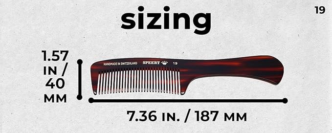 #19 Handmade Wide Tooth Rake Comb Tortoise Havana Acetate Large Handle Thick Coarse Curly Hair Detangling Parting Grooming Teasing Hair Styling Hairdresser Barber Hairdressing Wet Dry Pocket