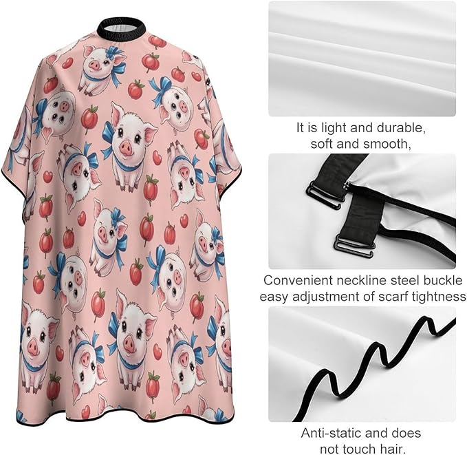 Men Women Magic Pink Pig Salon Cape, Adjustable Hairdresser Apron for Hair Cutting Styling, Easy Clean