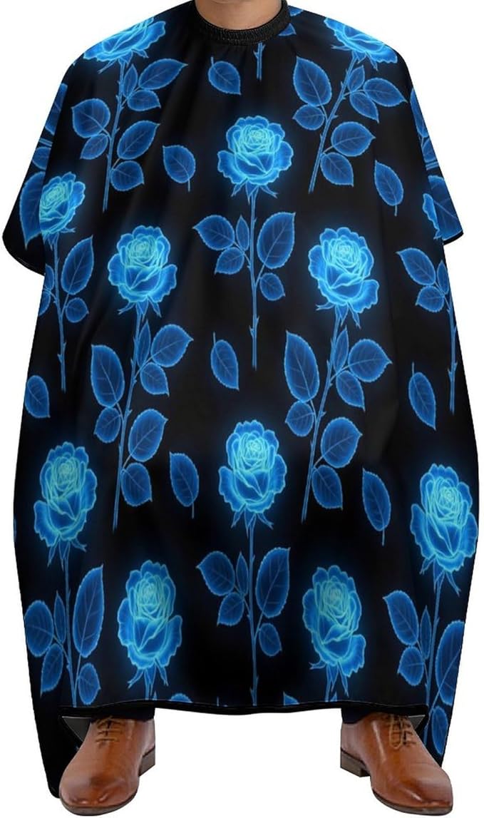 Men Women Burning Blue Rose Hair Styling Cape, Full Coverage Professional Hair Cutting Apron for Hair Dye, Easy Clean