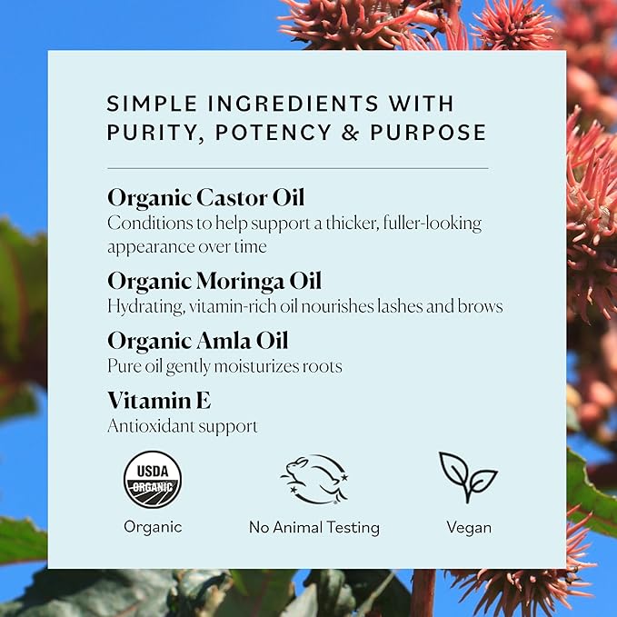 Sky Organics - Organic Lash & Brow & Applicator - Eyelash Serum - Castor Oil Organic - Moringa, Amla, Vitamin E - Lashes, Eyebrows - Hair Oil - Self Care, Beauty - Gifts for Women - .4 fl oz, 12mL