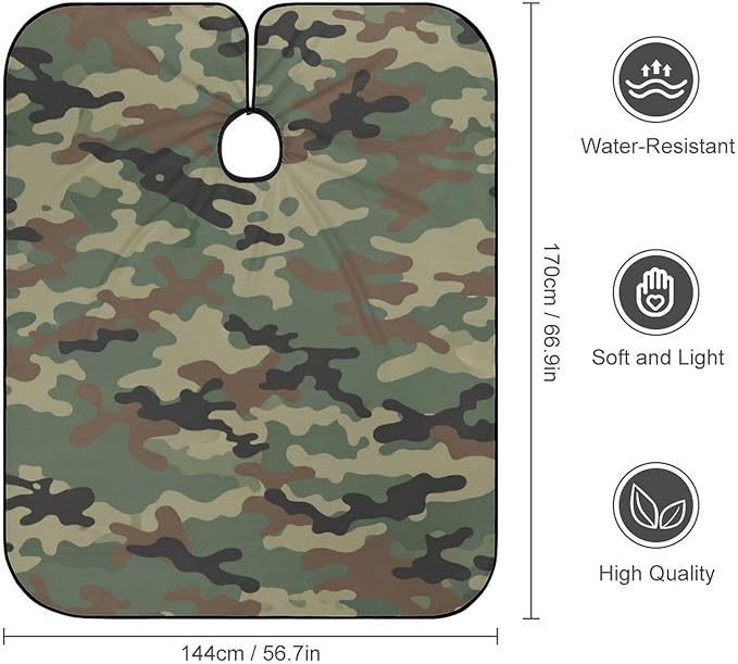 Men Women Cool Camo Military Camouflage Professional Salon Cape, Extra Large Hairdressing Haircut Apron for Hair Dye, Barber Aceessories