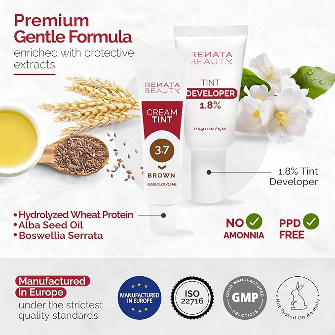 RB RENATA BEAUTY Tint Kit – Cream Hair Dye Kit with Developer and Application Brush for Spot Coloring - Covers Gray Hairs, Smudge-Proof, Long-Lasting Up to 4 Weeks, 20 Applications [Brown]