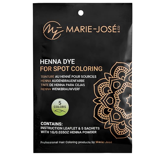 Marie-José Henna Dye - Professional Henna Tint for Spot Coloring - Covers Grey Hair - Root Touch Up - Good for 50 Applications (5 Colors Set)