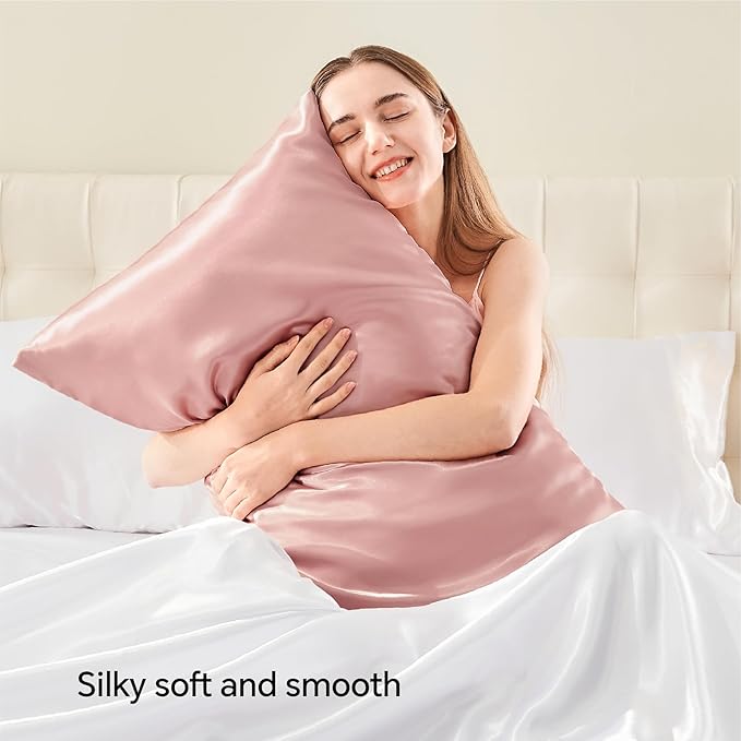 BEDELITE Satin Pillowcase with Zipper, Rose Pink King Size Pillow Cases Set of 2, Super Soft and Cooling Similar to Silk Pillow Cases, Gift for Women Men(20x36 Inches)