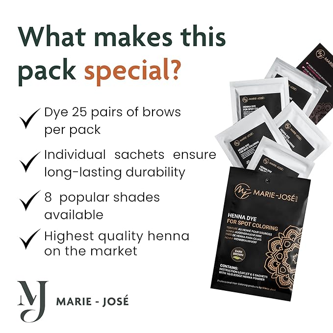 Marie-José & Co Henna Dye Set - Professional Grade Henna Tint for Spot Coloring - Good for 50 Applications (Dark Brown)