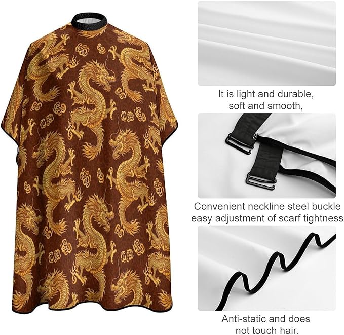 Men Cool Chinese Dragon King Salon Cape, Extra Large Haircut Apron for Hairdressers, Haircut Tools