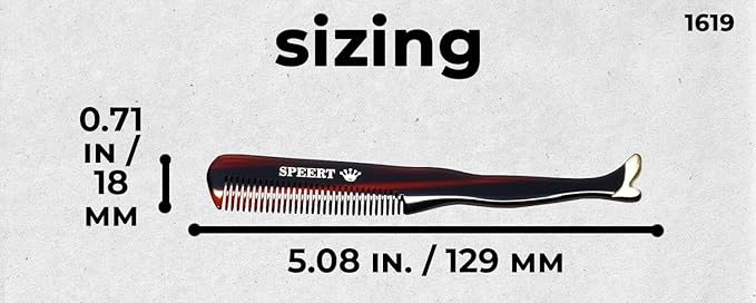 #1619 Handmade Wide Tooth Mustache Comb - Small Tortoise Havana Acetate, Coarse Hair Pocket Sized Grooming Tool, Tangle Free Straightener for Beard Growth and Styling, Wet or Dry Use